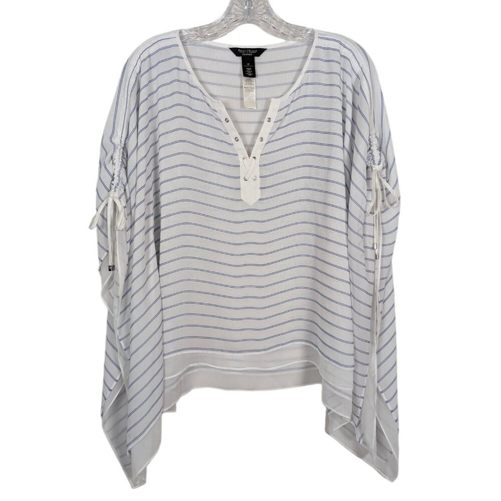 White House Black Market WHBM beachwood striped Poncho white blue top Small‎ P